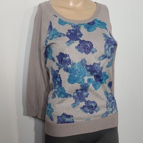 Inc gray shimmering floral women's sweater - Picture 2 of 11